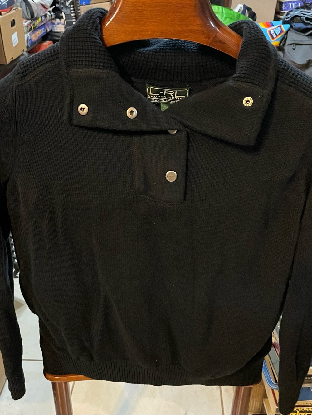 RLX Ralph Lauren Black Snap-Collar Knit Pullover